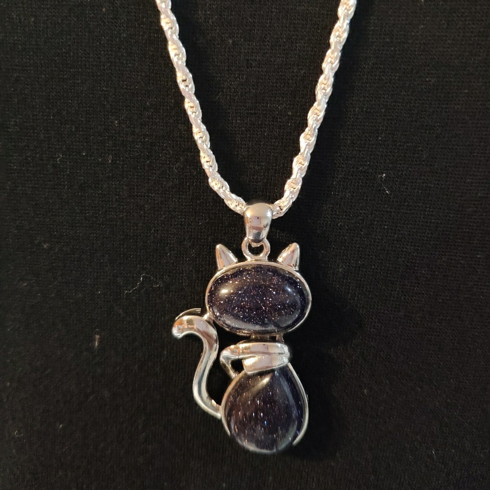 Natural stone pendant+925 silver long chain.